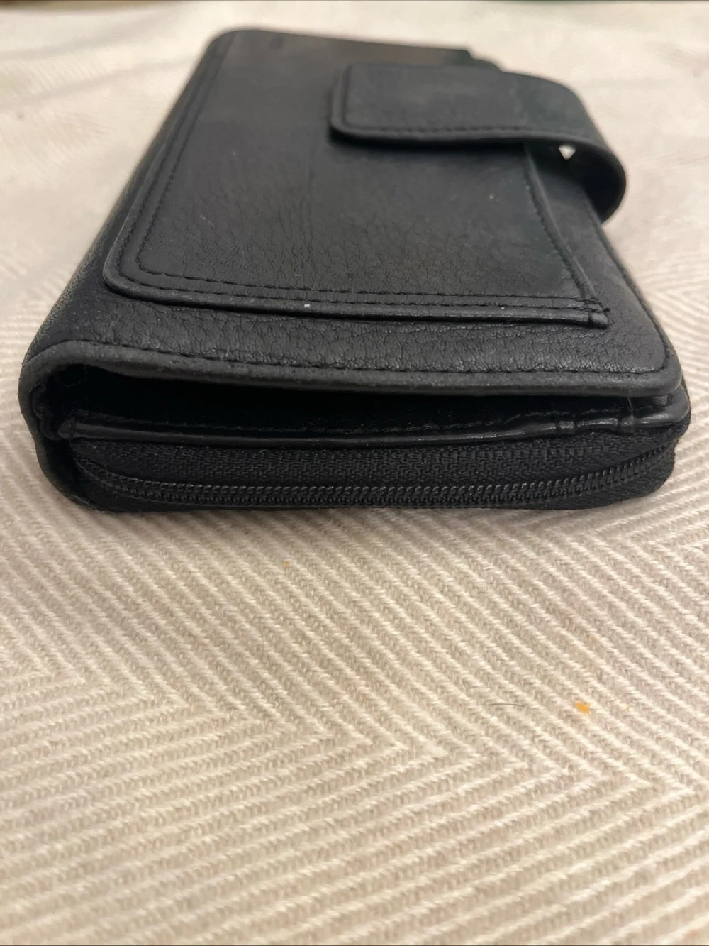 Vintage Fossil Bifold Black Checkbook Wallet Clutch w/Zip Around Pocket 7.5 In